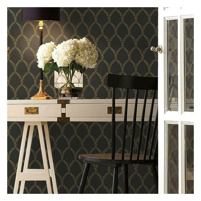 Rifle Paper Co Laurel Wallpaper - Metallic Gold & Black