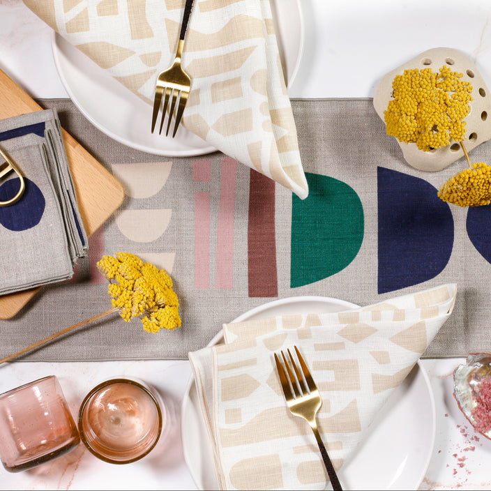 Hand Printed Dinner Napkin Set - Sand