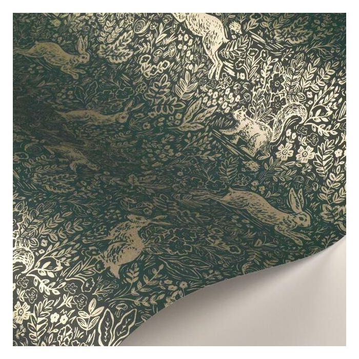 Rifle Paper Co Fable Wallpaper - Emerald & Metallic Silver