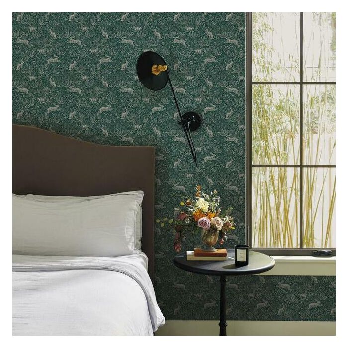 Rifle Paper Co Fable Wallpaper - Emerald & Metallic Silver