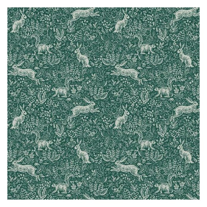 Rifle Paper Co Fable Wallpaper - Emerald & Metallic Silver