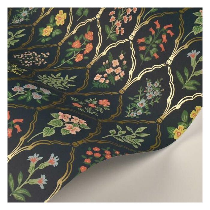 Rifle Paper Co Hawthorne Wallpaper - Navy Multi
