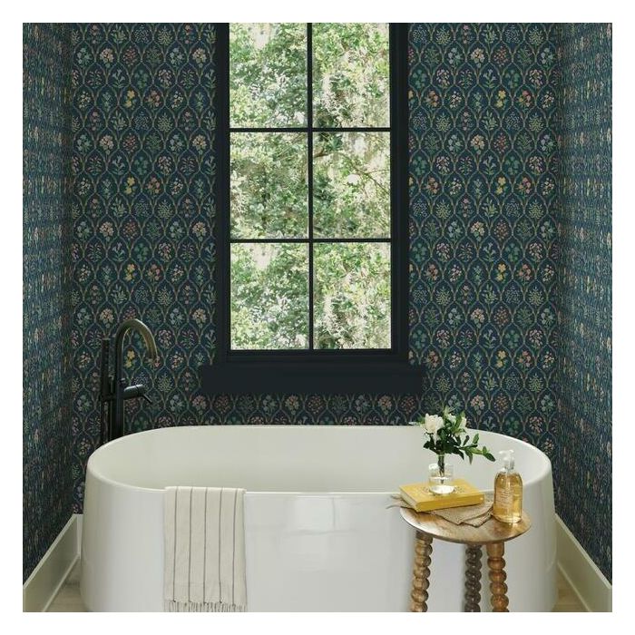 Rifle Paper Co Hawthorne Wallpaper - Navy Multi