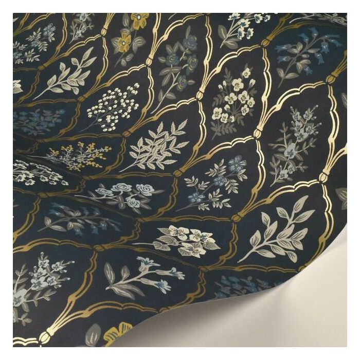 Rifle Paper Co Hawthorne Wallpaper - Navy & Gold