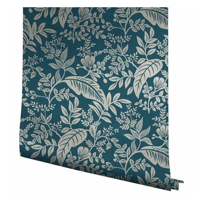 Rifle Paper Co Canopy Wallpaper - Indigo & Metallic Silver - Discontinued