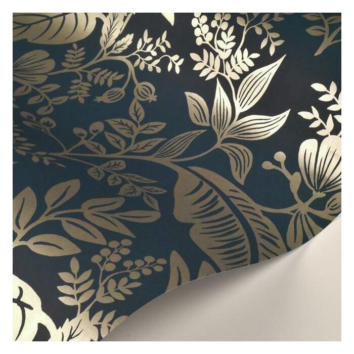 Rifle Paper Co Canopy Wallpaper - Indigo & Metallic Silver - Discontinued