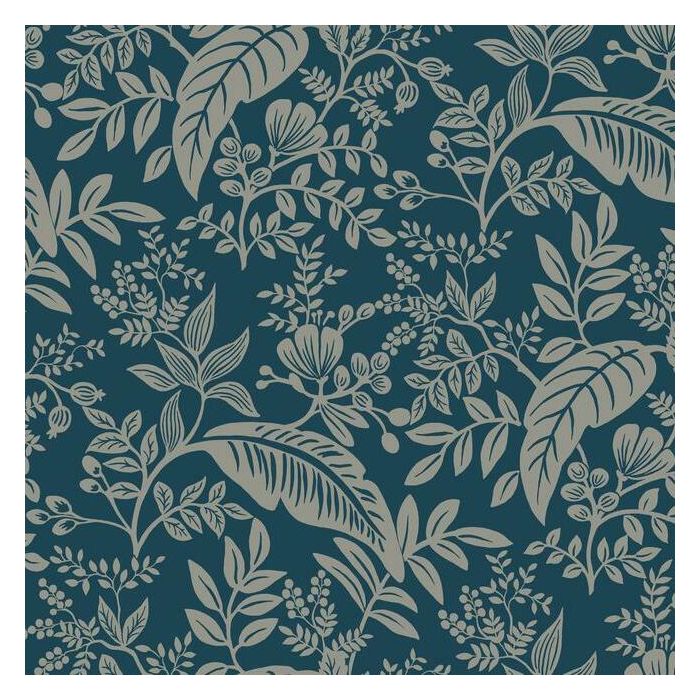 Rifle Paper Co Canopy Wallpaper - Indigo & Metallic Silver - Discontinued