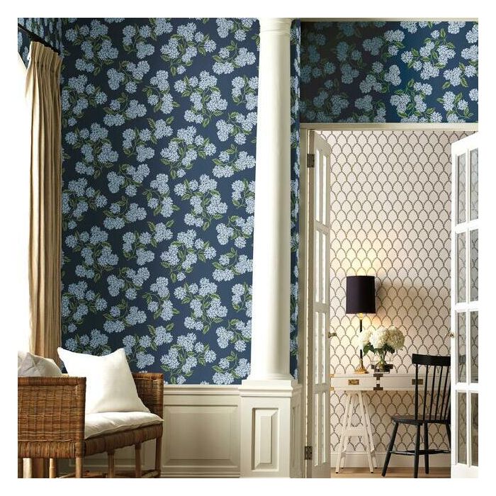 Rifle Paper Co Hydrangea Wallpaper - Navy