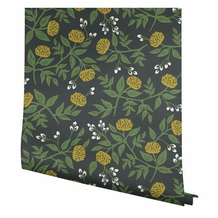 Rifle Paper Co Peonies Wallpaper - Black & Metallic Gold