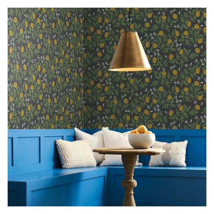 Rifle Paper Co Peonies Wallpaper - Black & Metallic Gold
