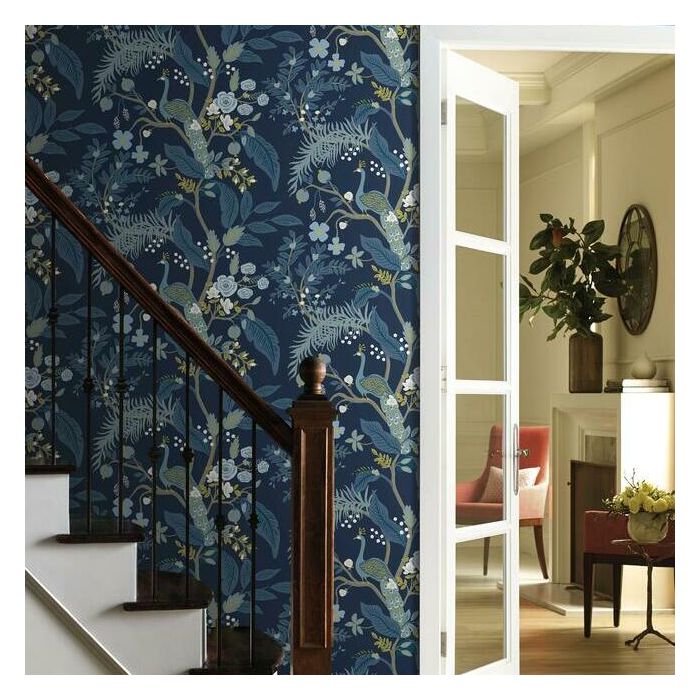 Rifle Paper Co Peacock Wallpaper - Navy