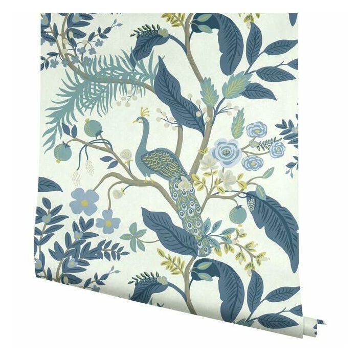 Rifle Paper Co Peacock Wallpaper - Blue & White