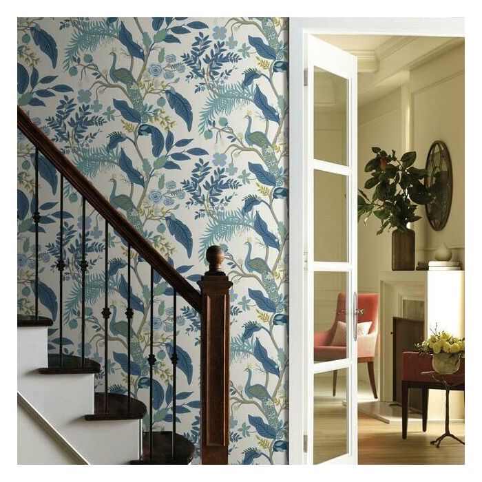 Rifle Paper Co Peacock Wallpaper - Blue & White