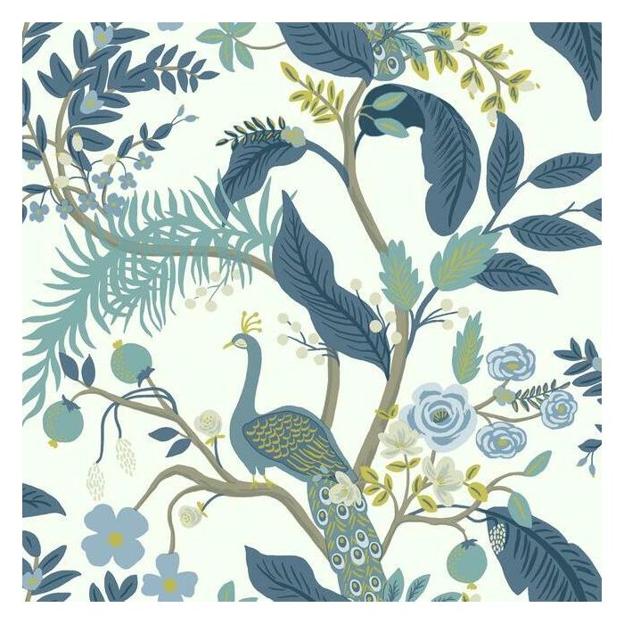 Rifle Paper Co Peacock Wallpaper - Blue & White
