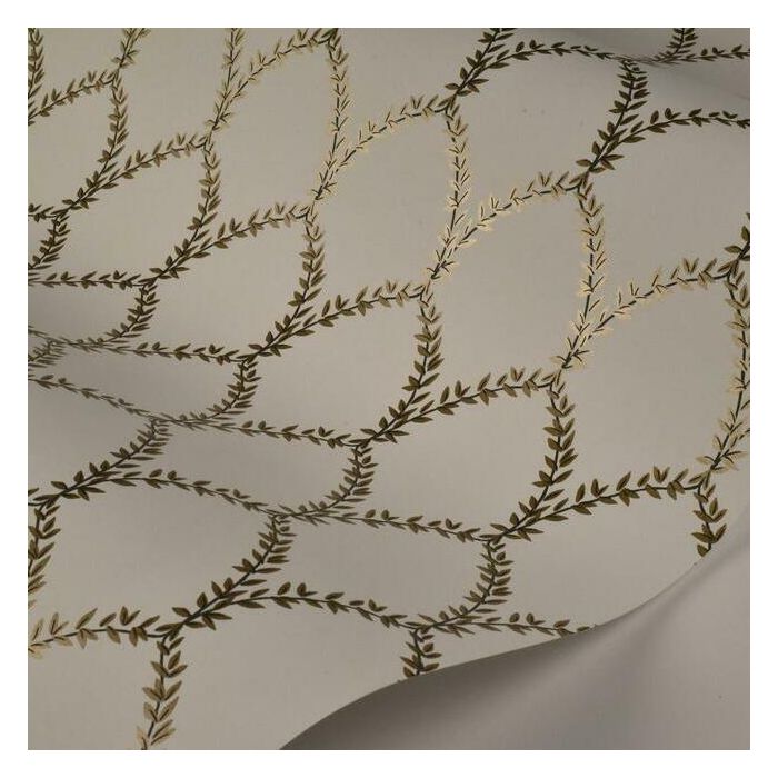 Rifle Paper Co Laurel Wallpaper - Metallic Gold & White