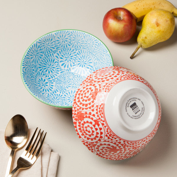 Stamped Bowl - Orange Blue Swirls