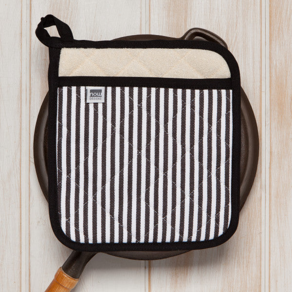 Pot Holder Oven Mitt Set - Pinstripe Black