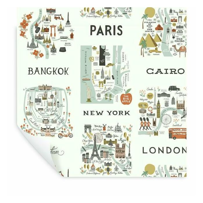Rifle Paper Co City Maps Peel & Stick Wallpaper - Mint