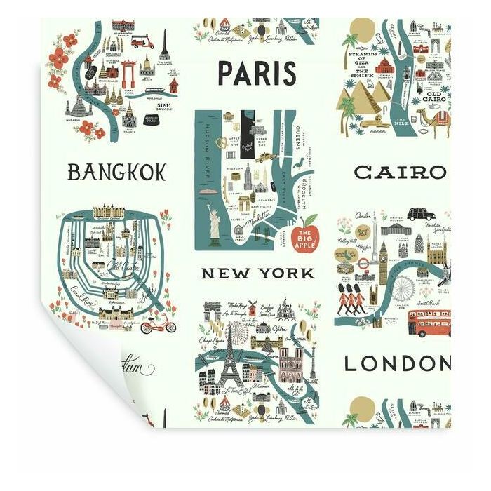 Rifle Paper Co City Maps Peel & Stick Wallpaper - Blue & Red