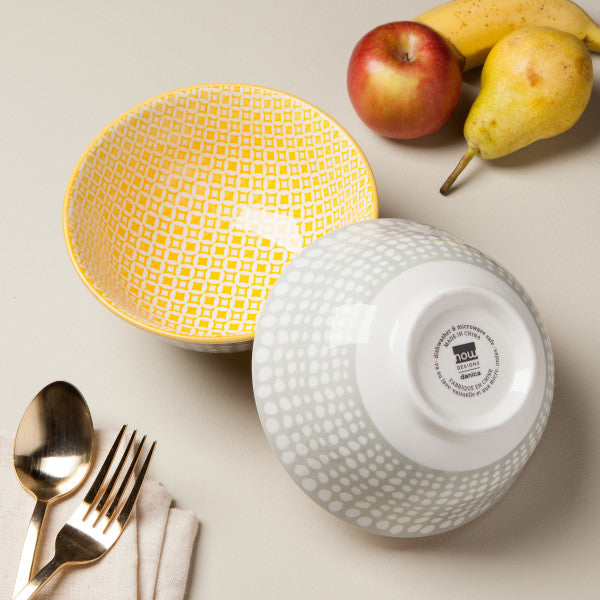 Stamped Bowl - Grey Yellow Dots