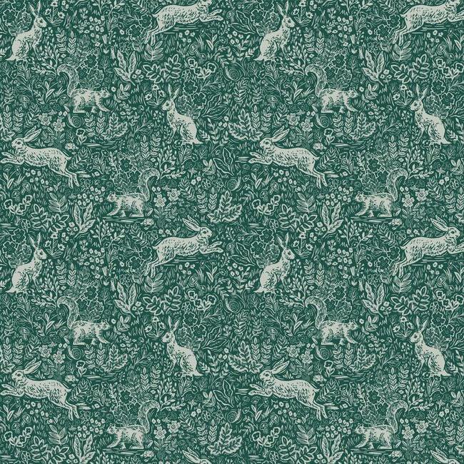 Rifle Paper Co Fable Wallpaper - Emerald & Metallic Silver