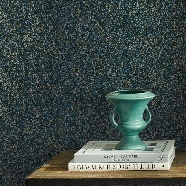 Rifle Paper Co Champagne Dots Wallpaper - Metallic Gold & Navy