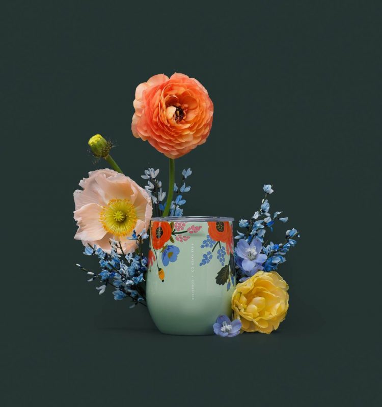 Rifle Paper Co x Corkcicle Stemless Tumbler - Lively Floral Mint