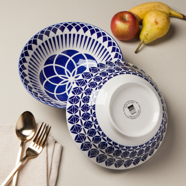 Stamped Serving Bowl - Blue Geo