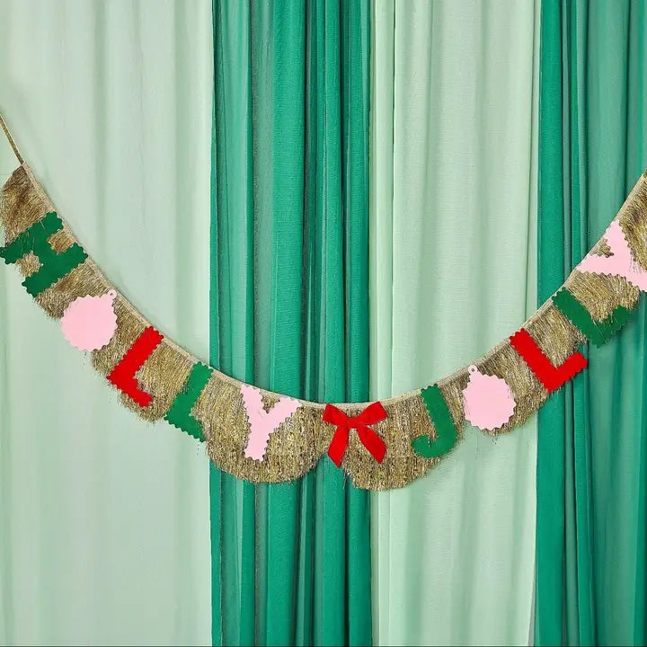 Holly Jolly Gold Fringe Banner