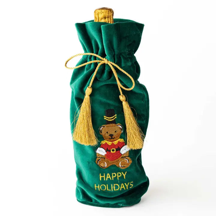 Embroidered Wine Bag - Teddy Bear