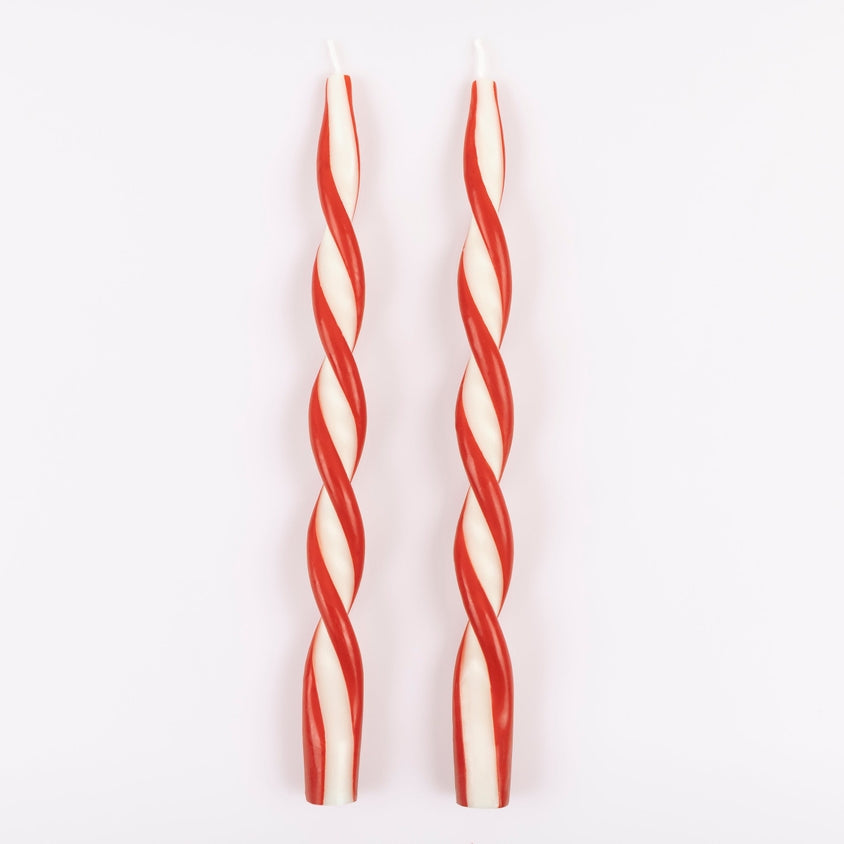Red Stripe Twist Taper Candles