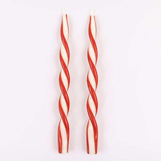 Red Stripe Twist Taper Candles