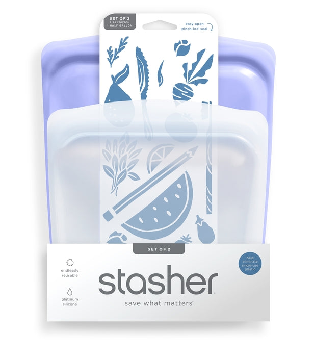 Stasher Half-Gallon & Sandwich 2 Pack - Lavender and Clear