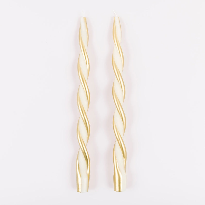 Gold Stripe Twist Taper Candles