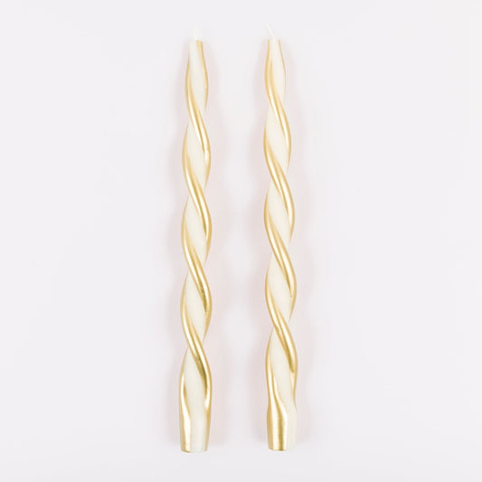Gold Stripe Twist Taper Candles