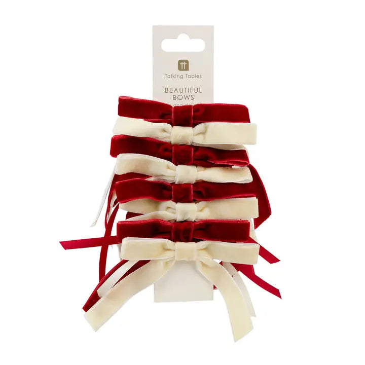 Red & Cream Velvet Bows - 8 Pack