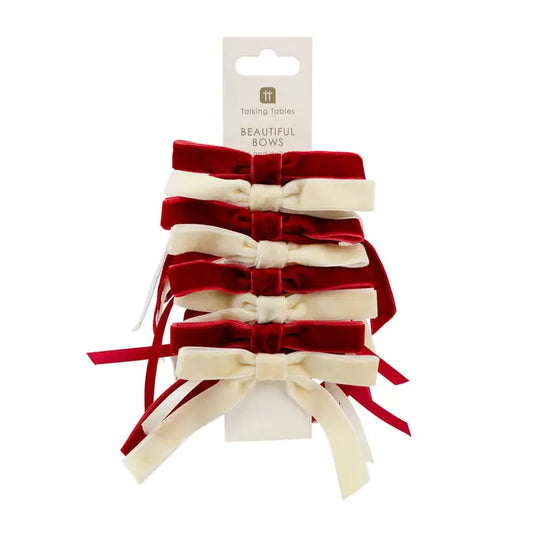 Red & Cream Velvet Bows - 8 Pack
