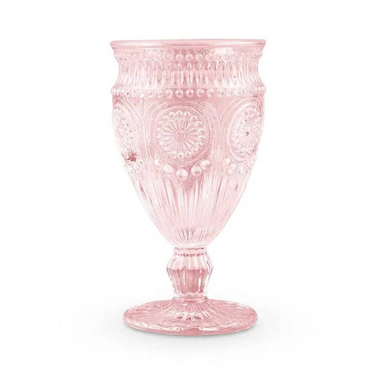 Pressed Glass Wine Goblet - Pink