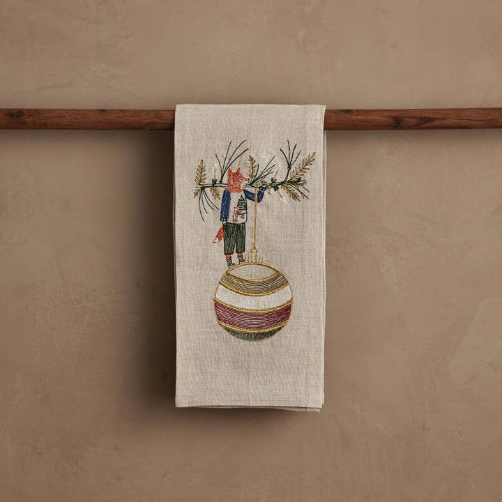 Tea Towel - Deck the Halls Fox