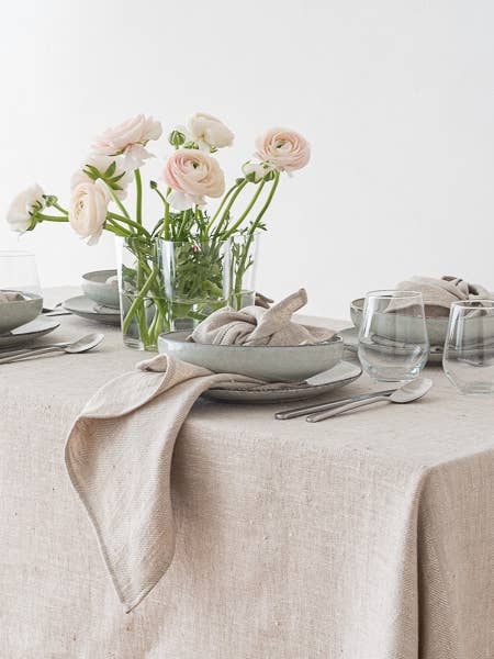 Chevron Linen Tablecloth - Cream