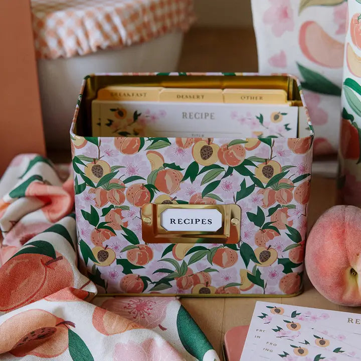 Tin Recipe Box - Peach Blossom