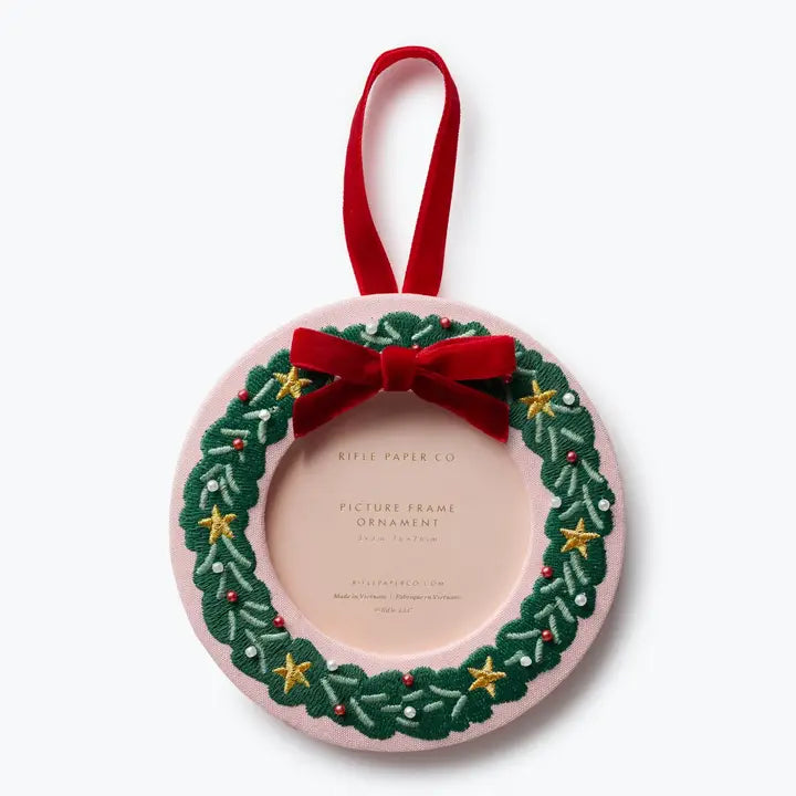 Rifle Paper Co Embroidered Frame Ornament - Christmas Wreath