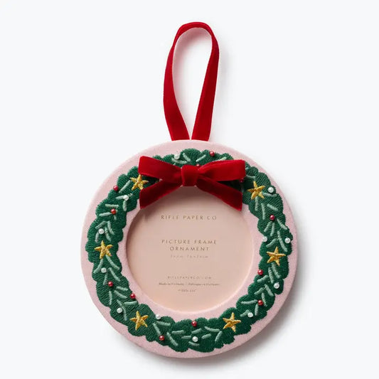 Rifle Paper Co Embroidered Frame Ornament - Christmas Wreath