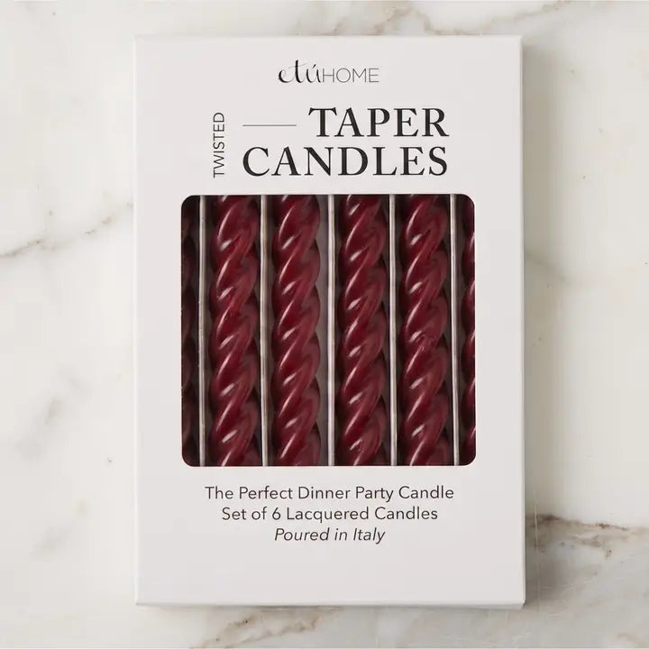 Lacquered Twisted Taper Candles - Merlot