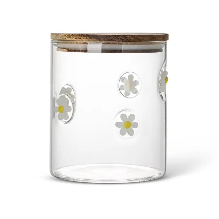 Glass Canister with Acacia Lid -  Daisy Icon