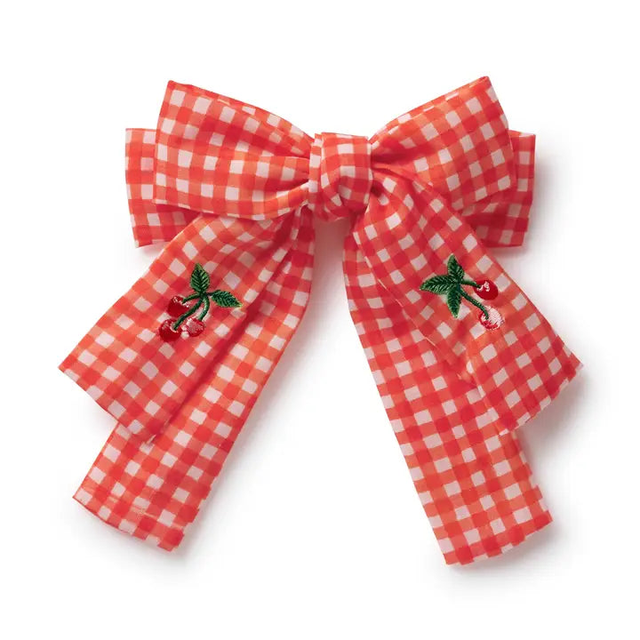 Rifle Paper Co Embroidered Hair Bow - Gingham Cherries