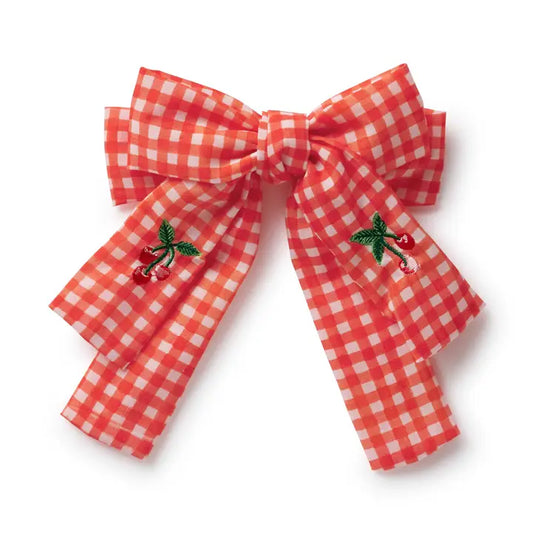 Rifle Paper Co Embroidered Hair Bow - Gingham Cherries