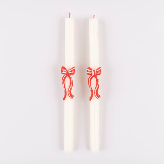 Red Stripy Bow Table Candles