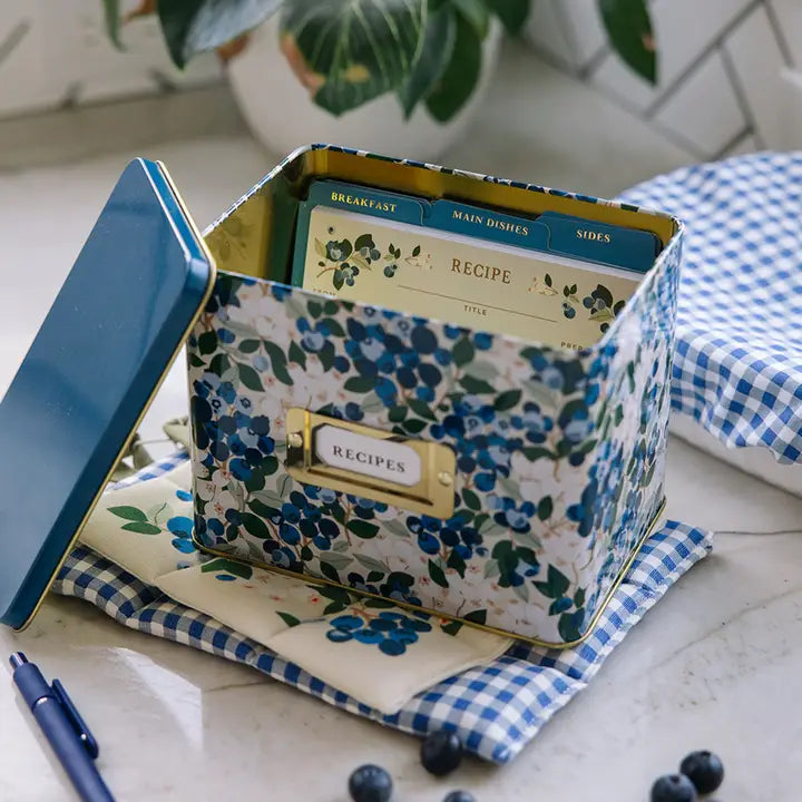 Tin Recipe Box - Blueberry Field