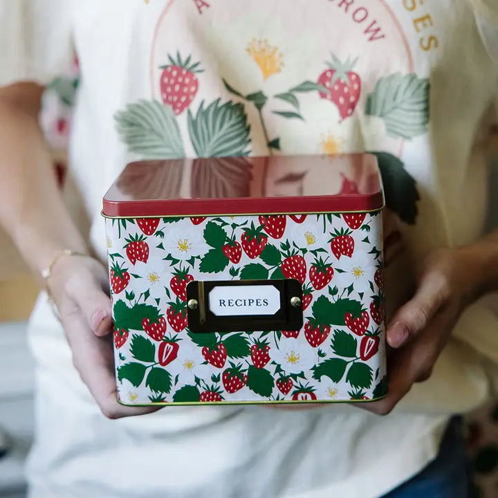 Tin Recipe Box - Strawberry Patch